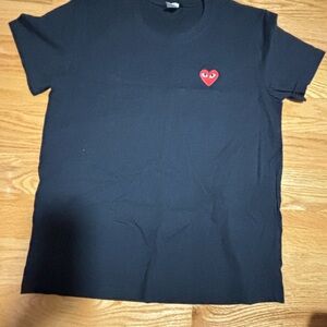 Black T-Shirt with Red Heart Patch